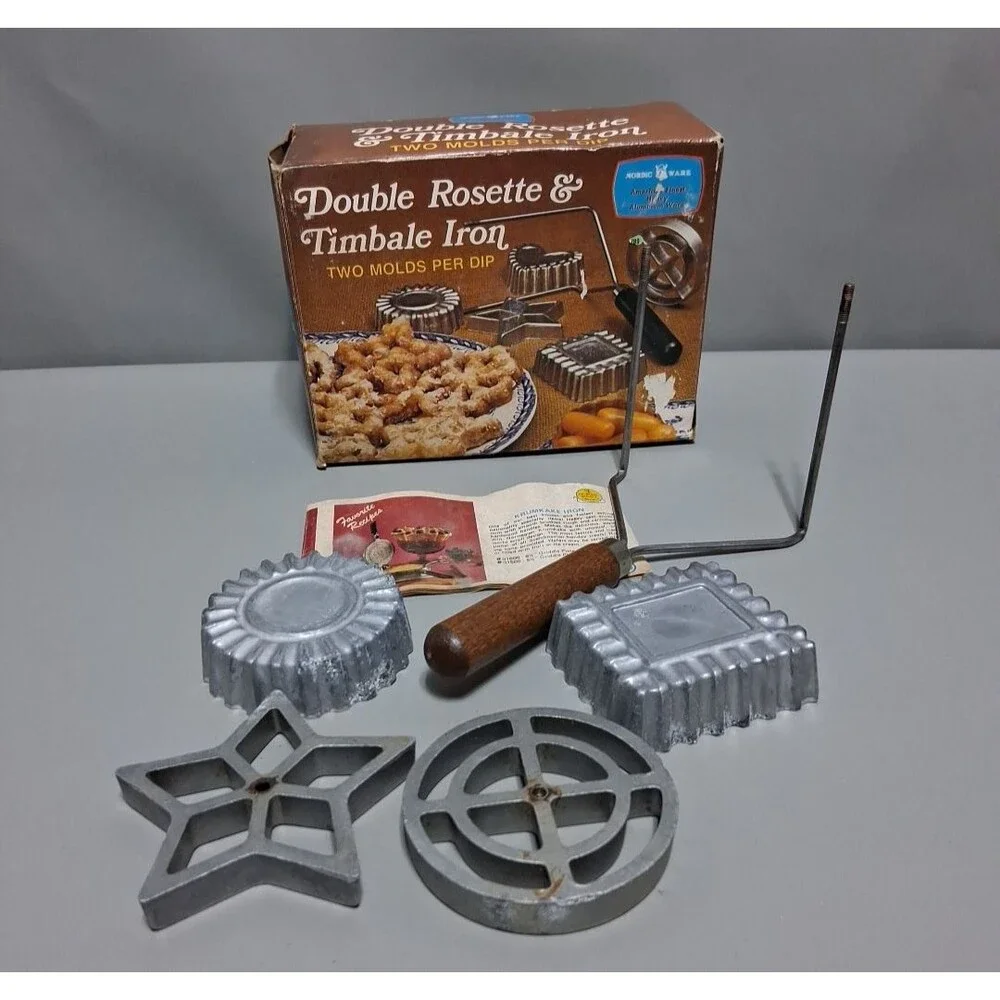 VTG Nordic Ware Double Rosette & Timbale Iron Set 4 Molds Aluminum Boxed Recipes